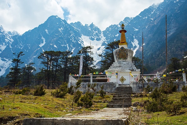 A view of a tranquil Buddhist monastery in Sikkim