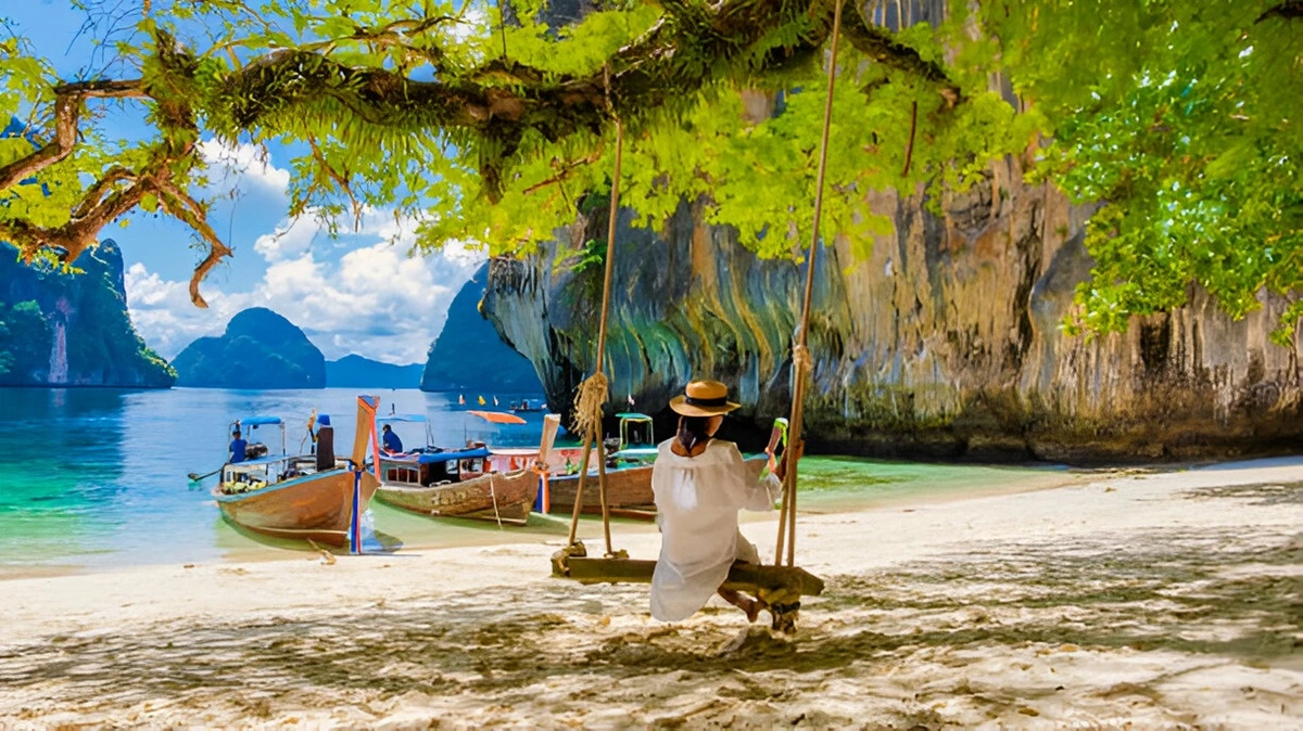 Scenic view of the Andaman sea with boats