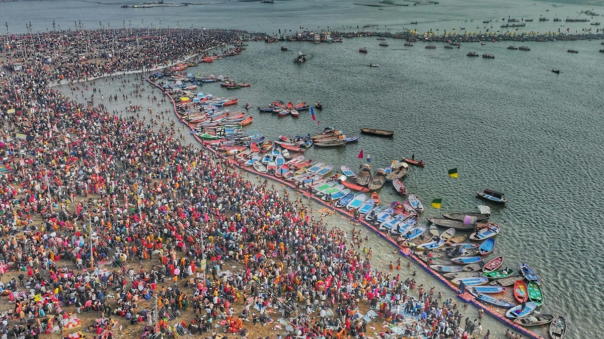 Triveni Sangam, the confluence of three rivers in Prayagraj