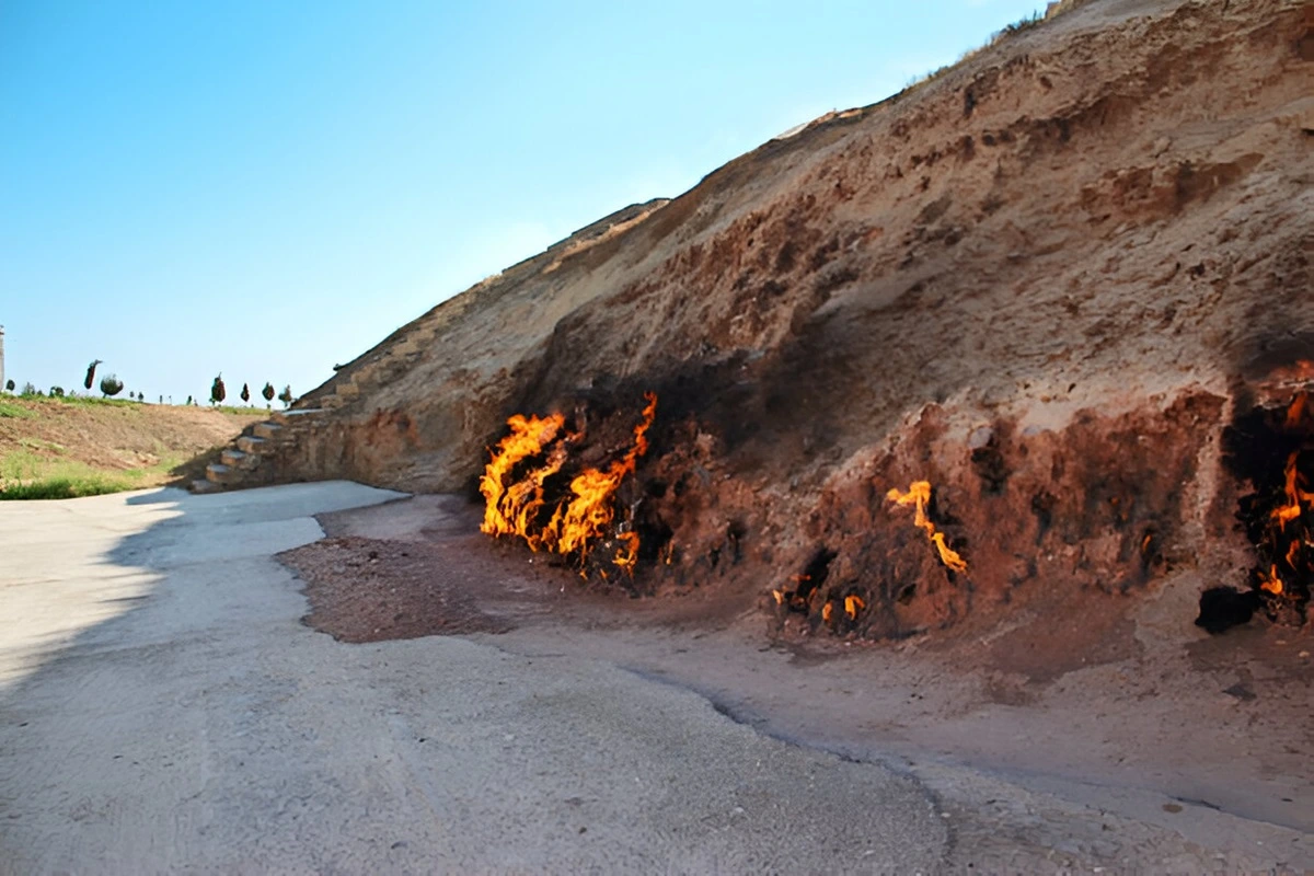 The Yanar Dag, a natural gas fire on a hillside
