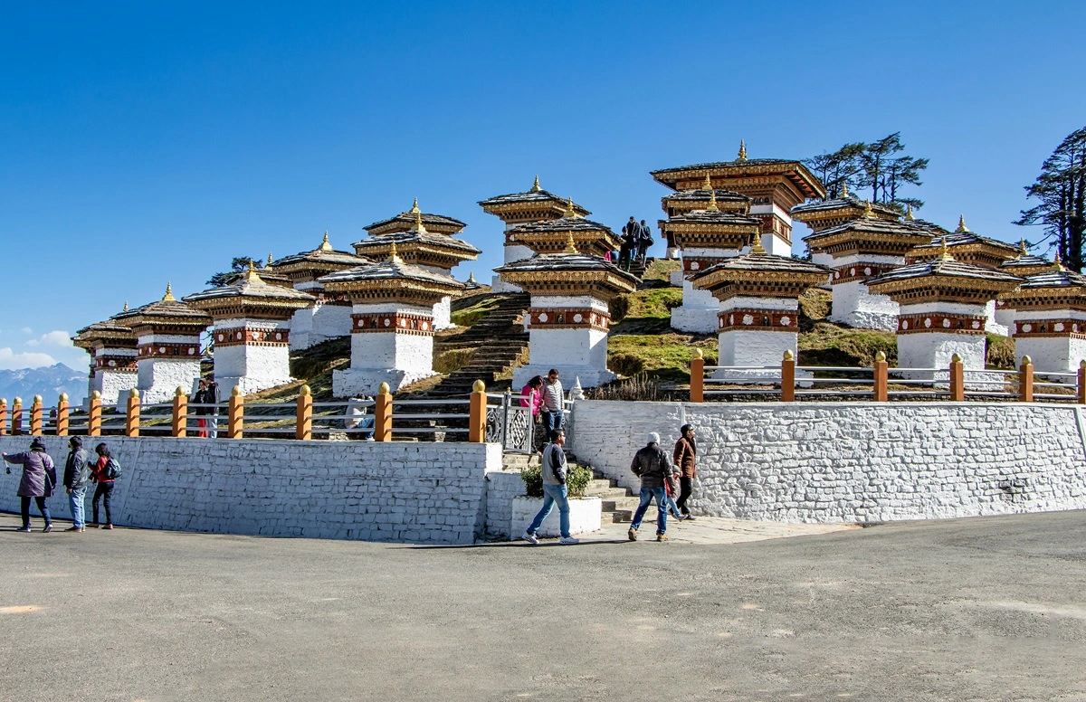Dochula Pass with 108 chortens and Himalayan views