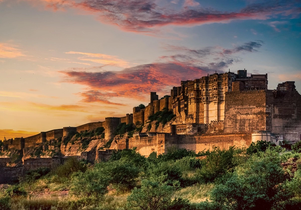 The stunning Mehrangarh Fort towering over the blue city of Jodhpur
