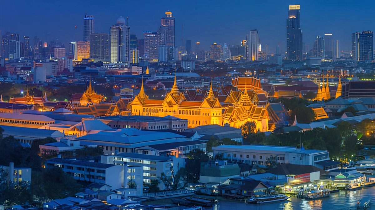 Bangkok skyline with temples and modern buildings