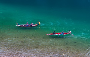 The crystal clear Dawki River in Meghalaya